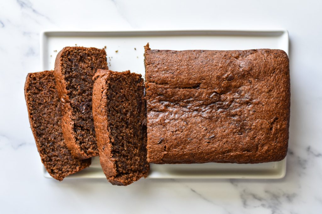 banana bread sliced on a plate