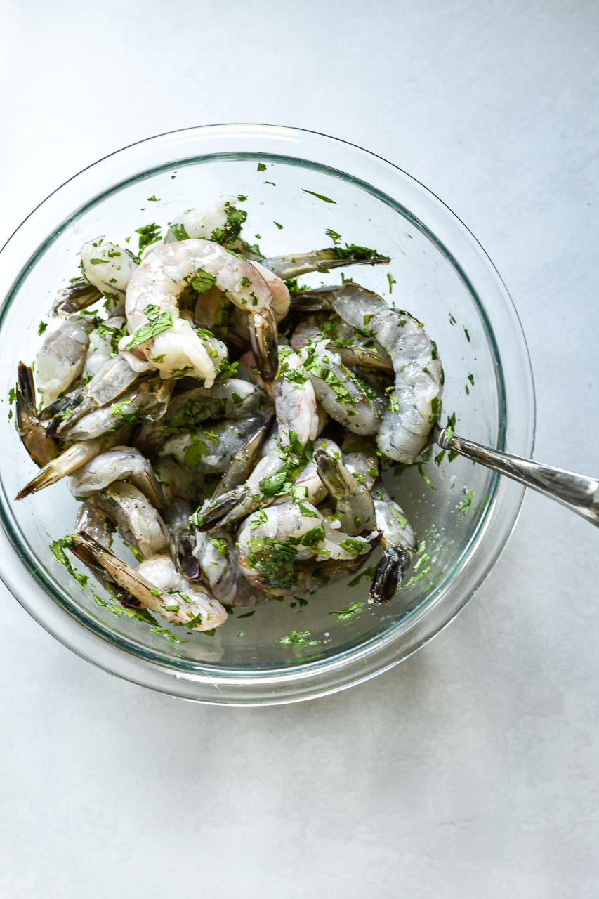 shrimp marinating in a bowl