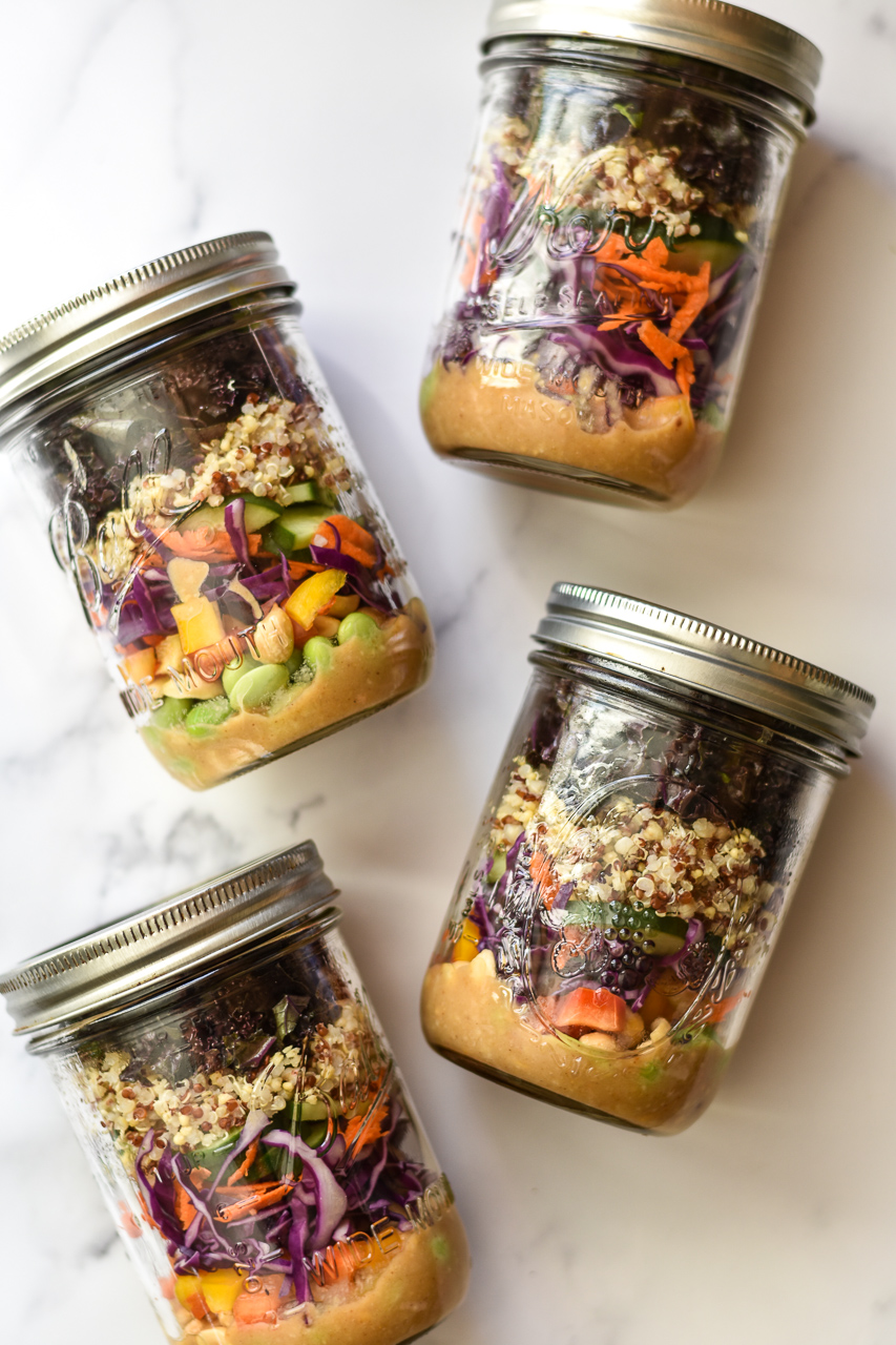 rainbow salads in a mason jar