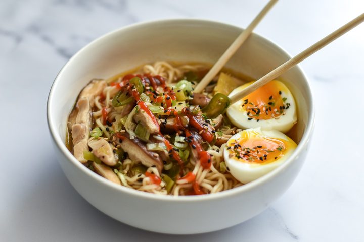 bowl of ramen noodles with toppings