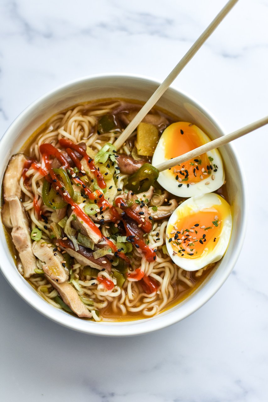 ramen noodles in a bowl with chopsticks