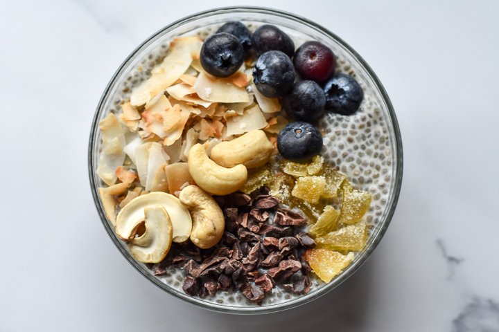 chia pudding with toppings in a bowl