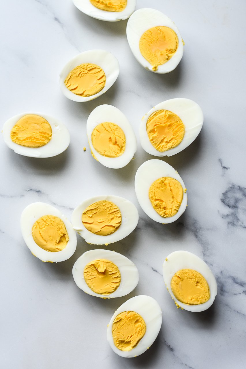 instant pot hard-boiled eggs cut in half