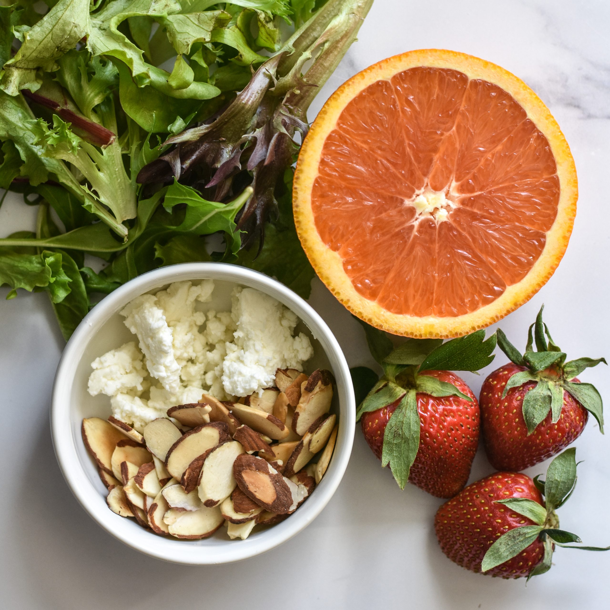 ingredients for strawberry goat cheese salad