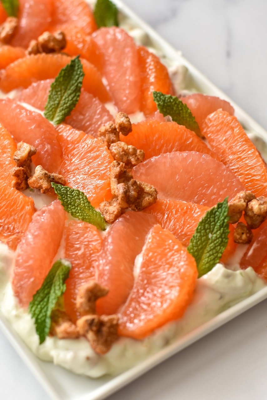 grapefruit and orange segments with mints and walnuts