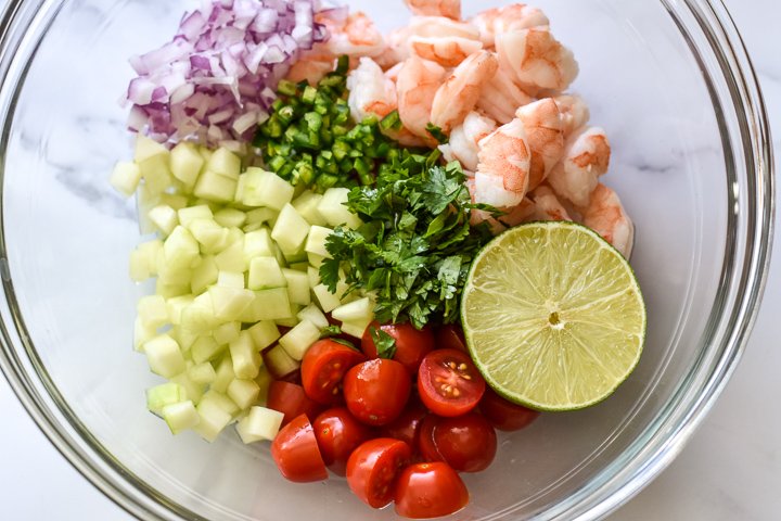 ceviche ingredients separated in a bowl