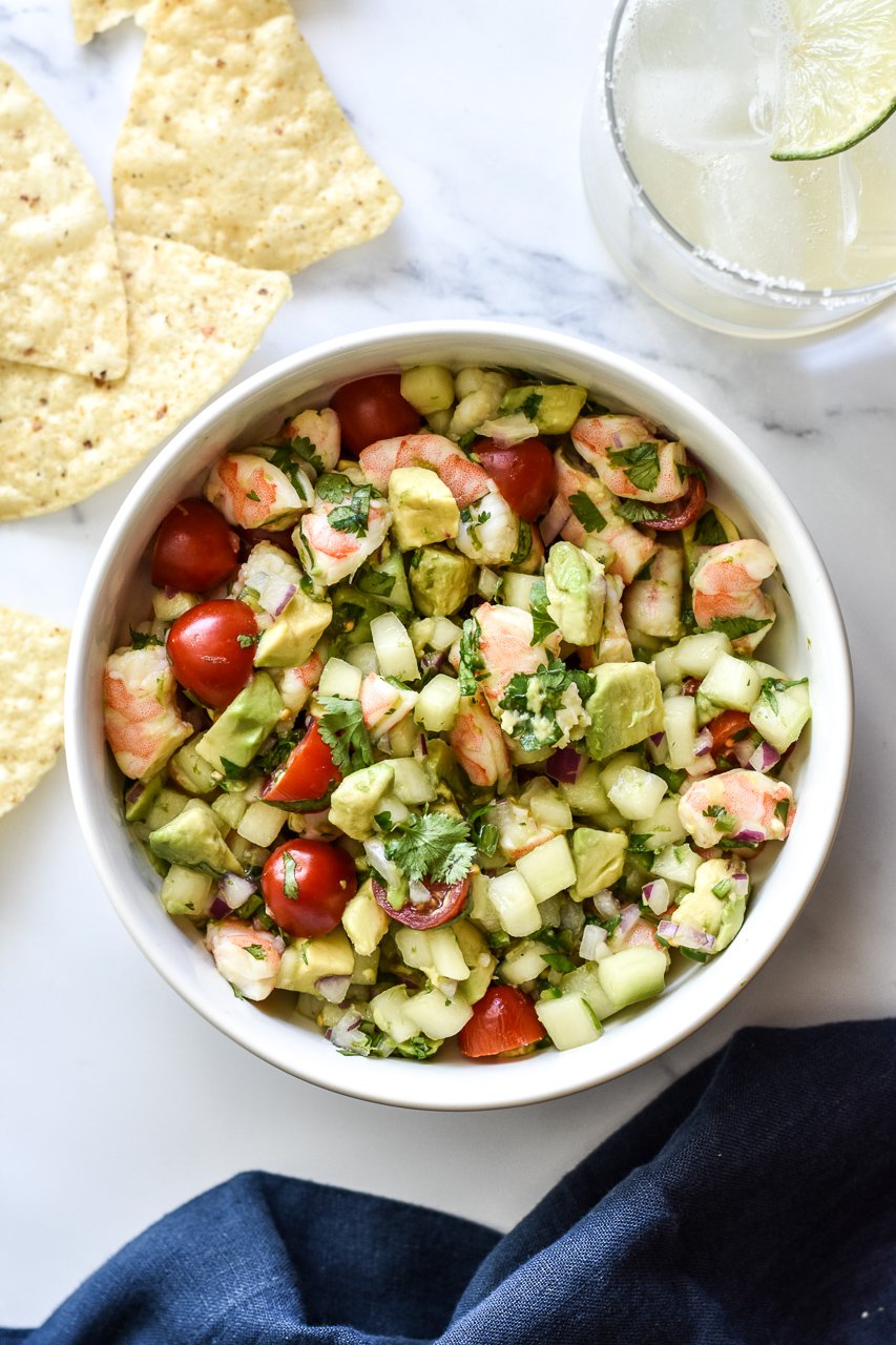 shrimp ceviche with avocado in a bowl