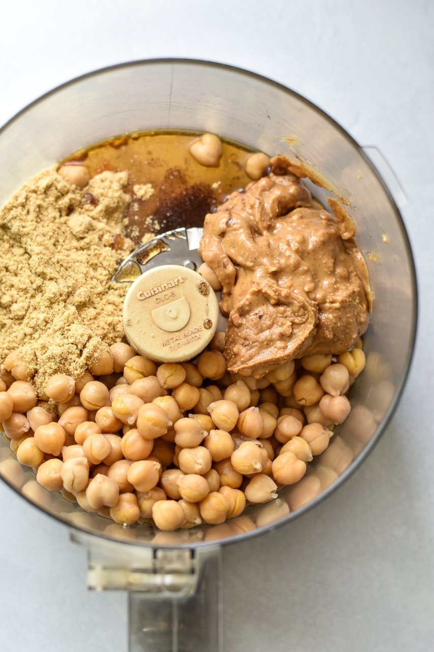 chickpea cookie dough ingredients in food processor