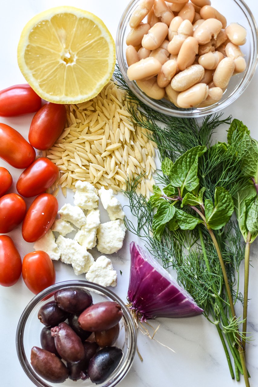 ingredients for greek orzo salad
