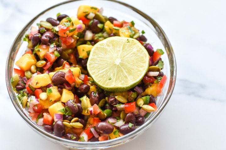 mango black bean salsa in a bowl