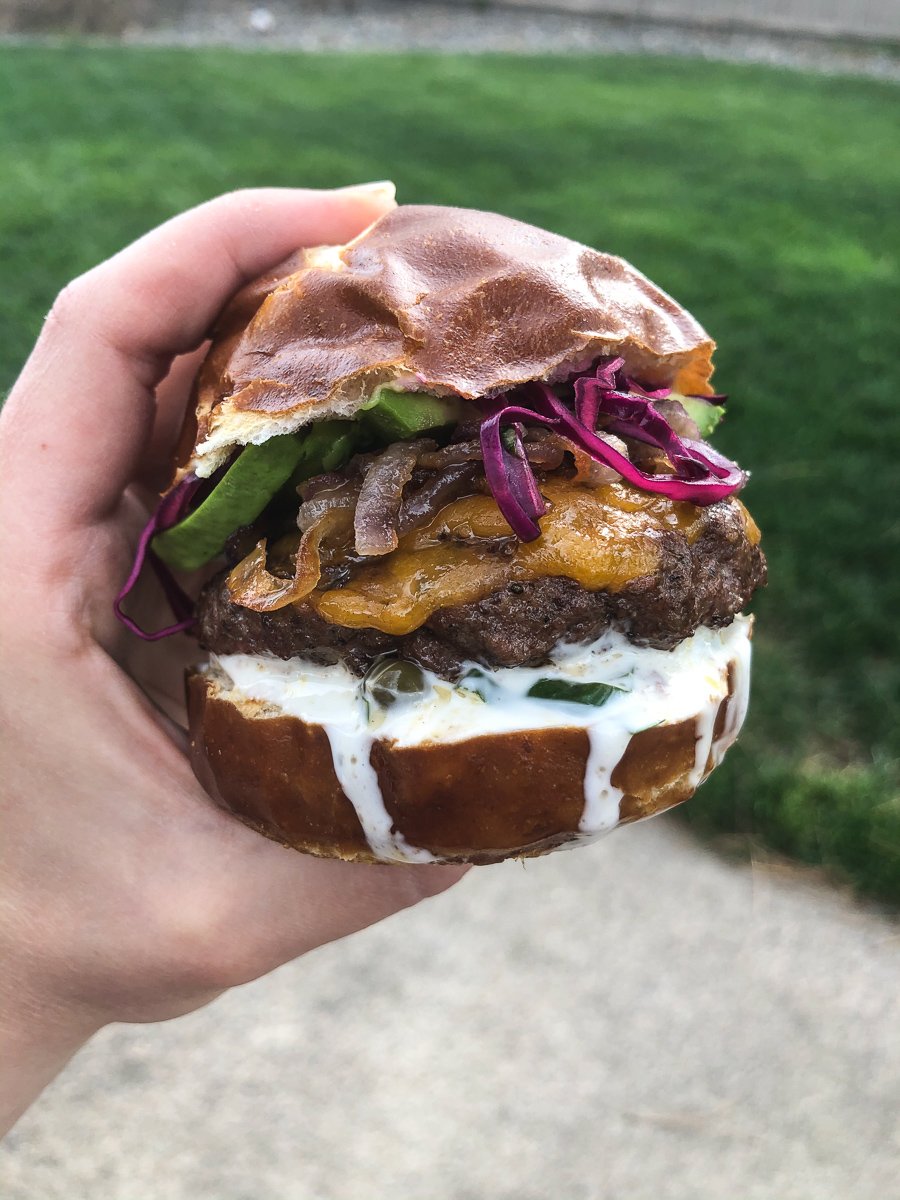 blended burger slider with fresh vegetable toppings