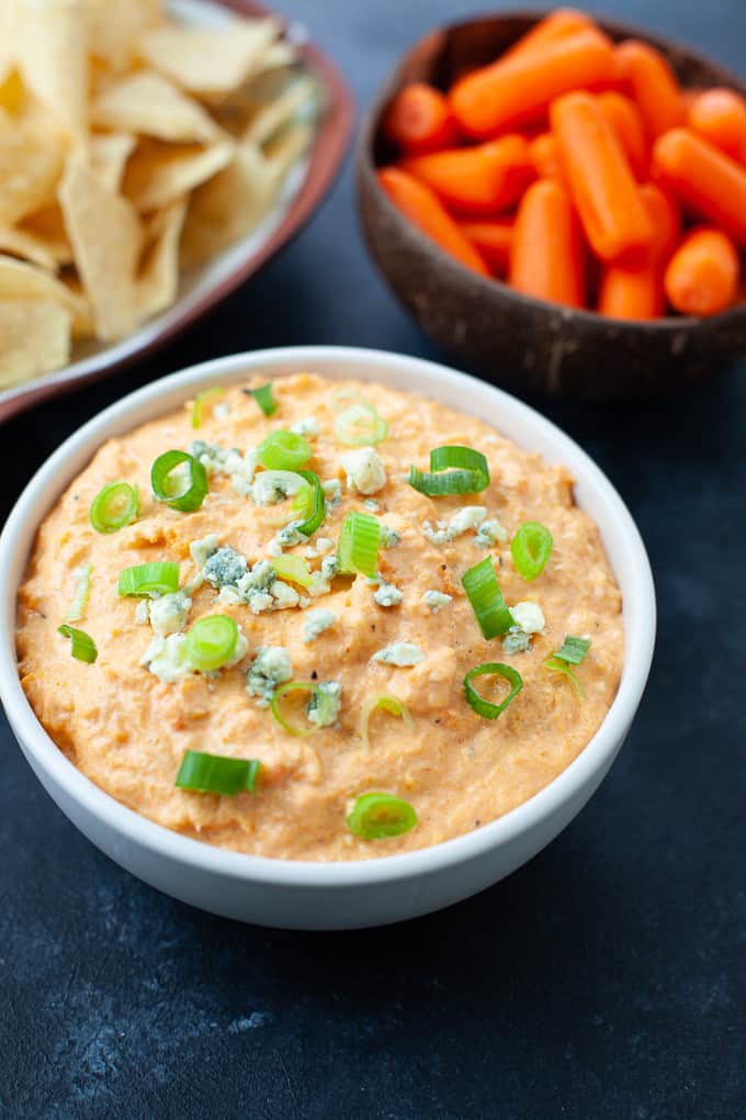 buffalo cauliflower dip in a bowl