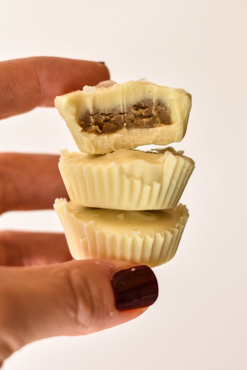 stack of three white chocolate sunflower seed butter cups