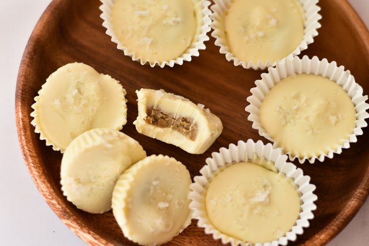 plate of white chocolate nut butter cups