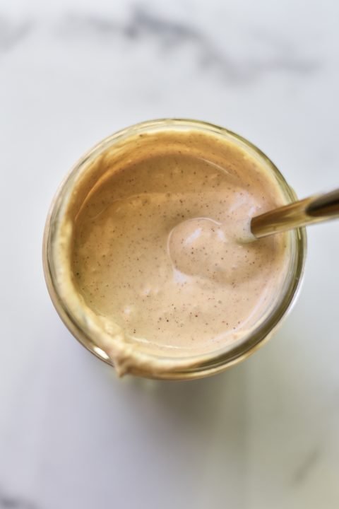 creamy apple cider vinaigrette overhead shot