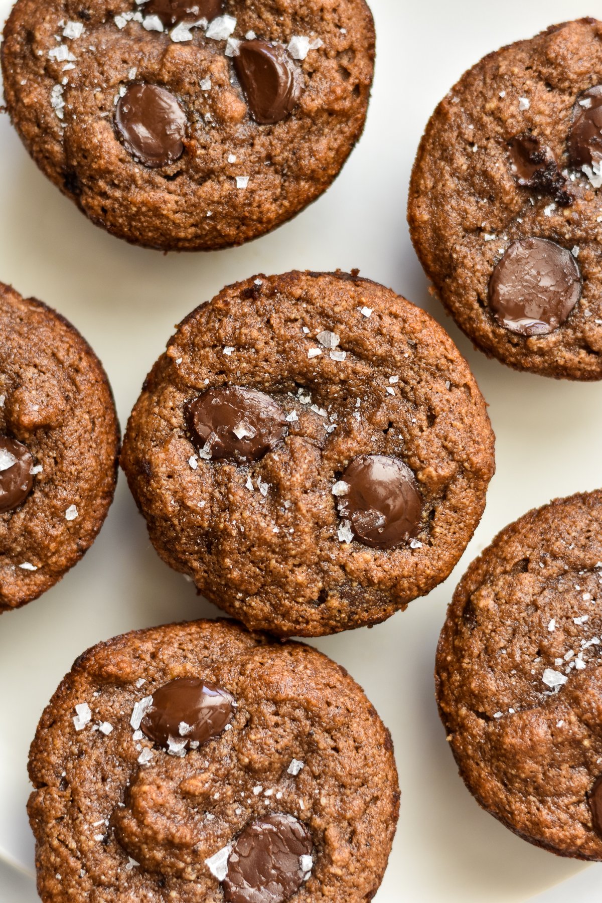 almond flour banana muffins with chocolate chips and flaky salt