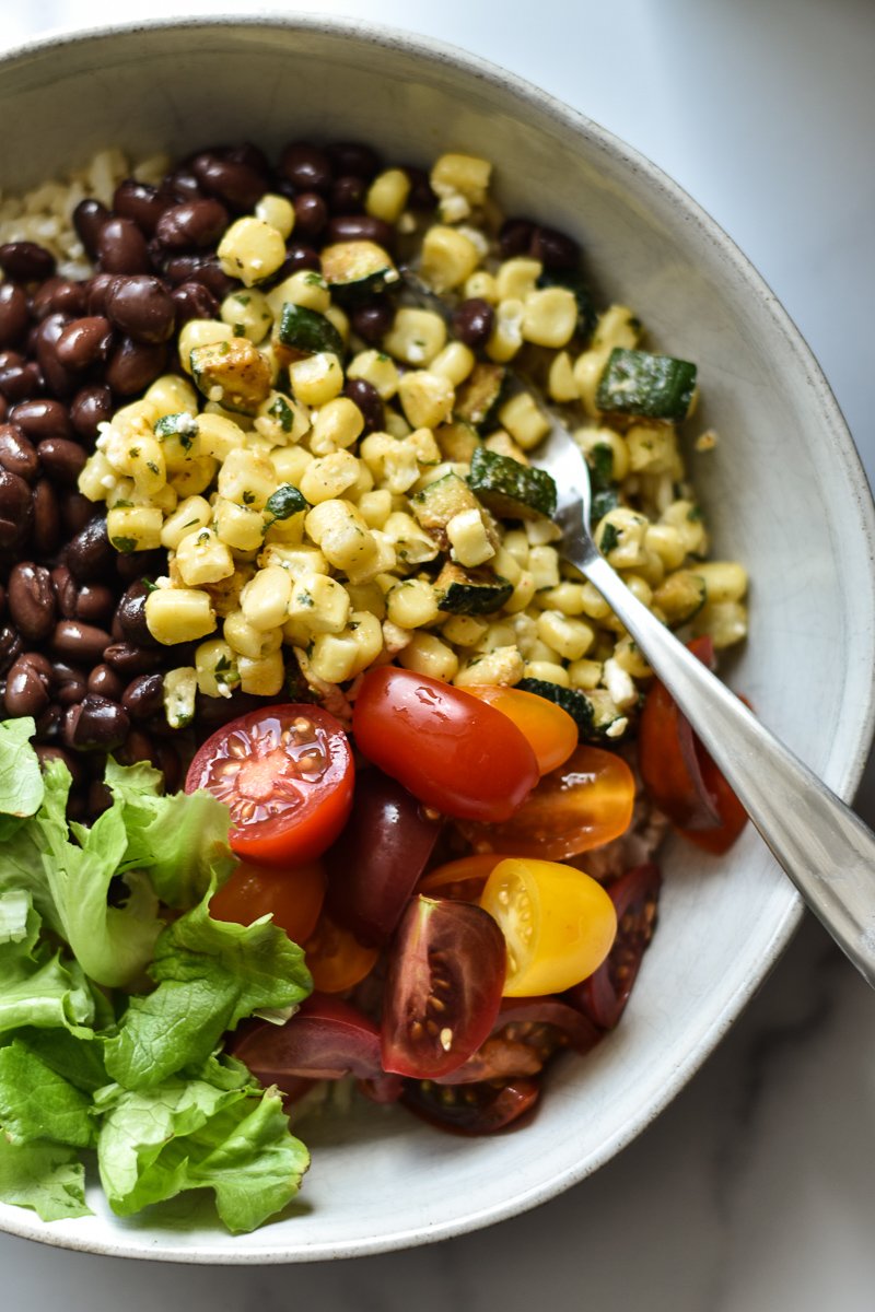 vegetarian burrito bowl closeup