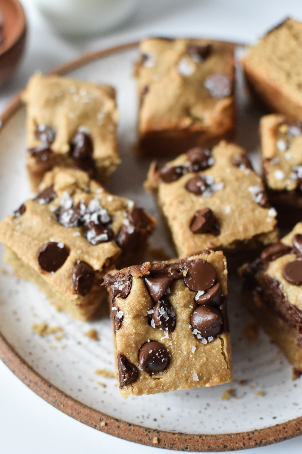 plate of vegan blondies with milk