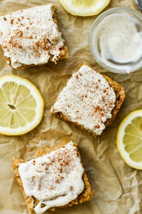 Carrot Cake Oatmeal Bars with Lemony Cream Cheese Frosting