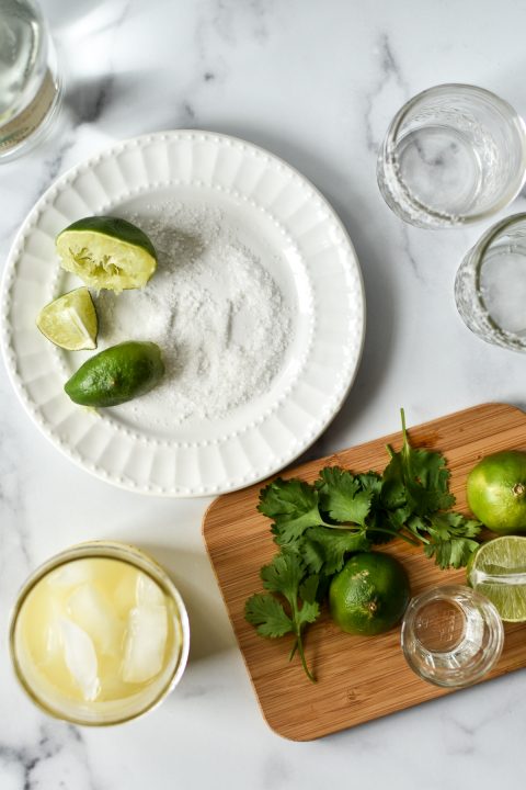 ingredients for pineapple cilantro margaritas spread out