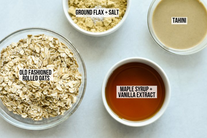 ingredients for maple tahini oatmeal balls