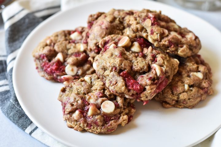 plate of white chocolate raspberry cookies