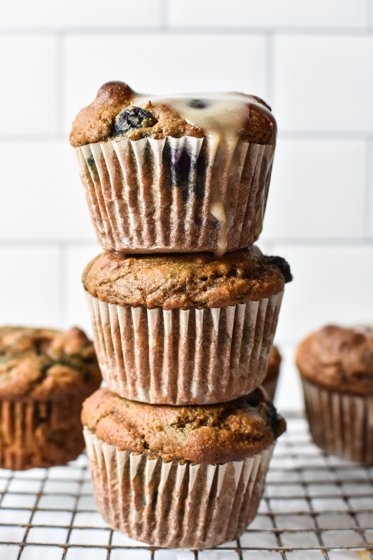 stack of pumpkin blueberry muffins