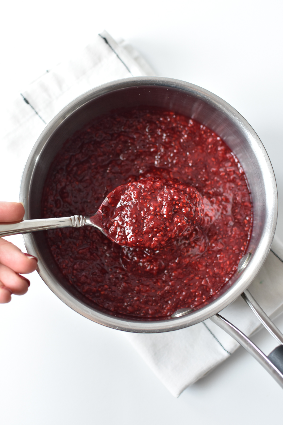 raspberry lemon chia seed jam in a saucepan