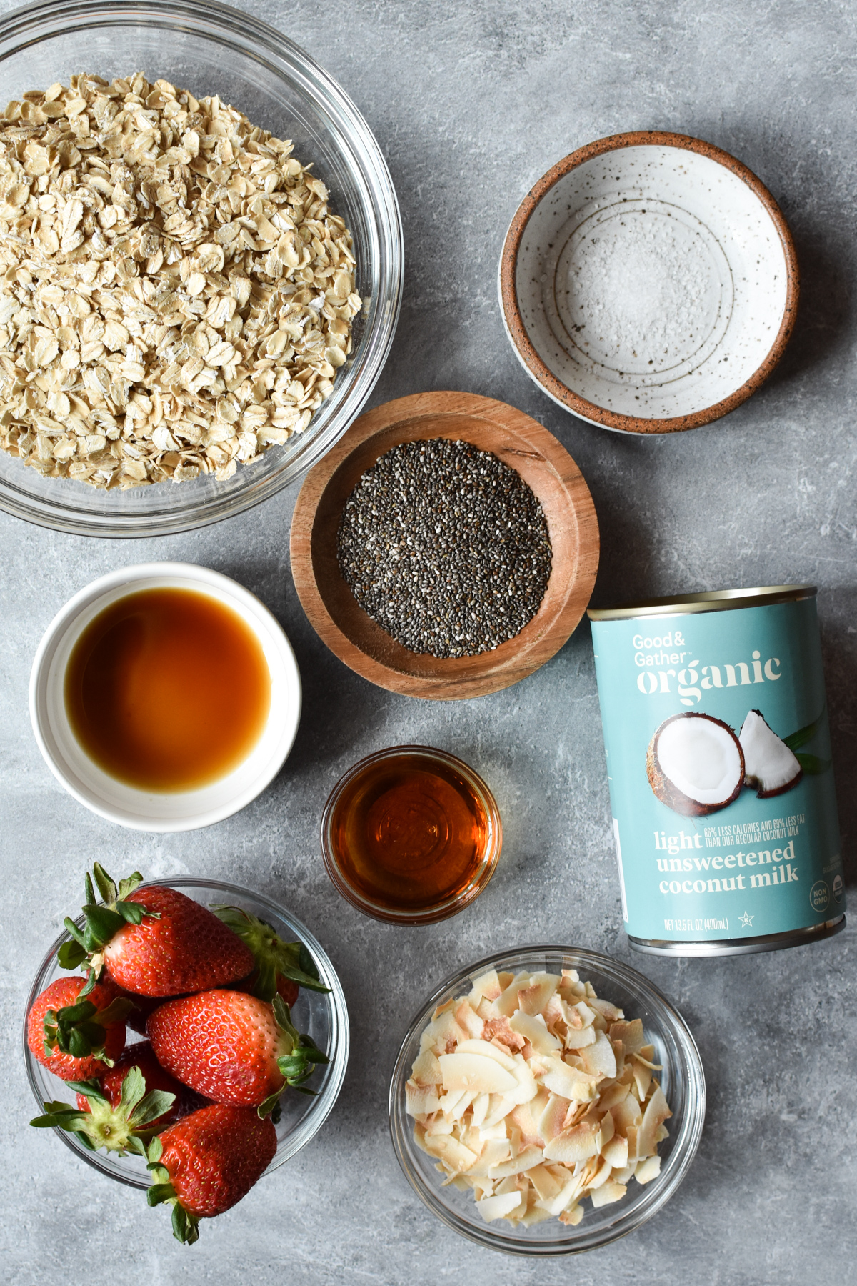 ingredients for strawberry coconut overnight oats