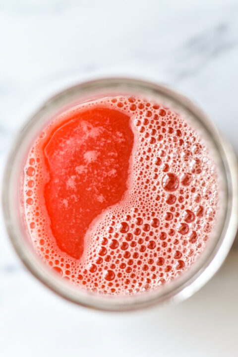 overhead view of watermelon juice