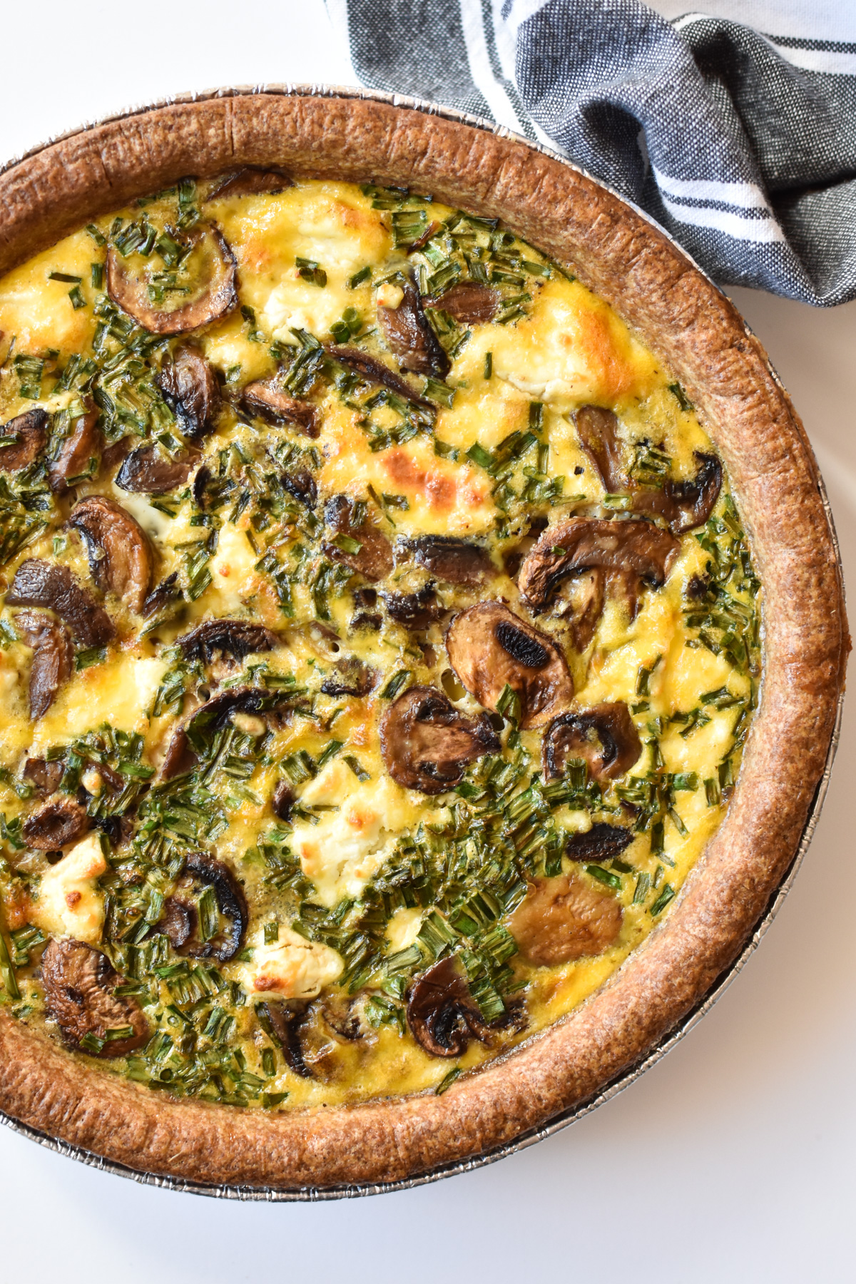 mushroom chive quiche with goat cheese