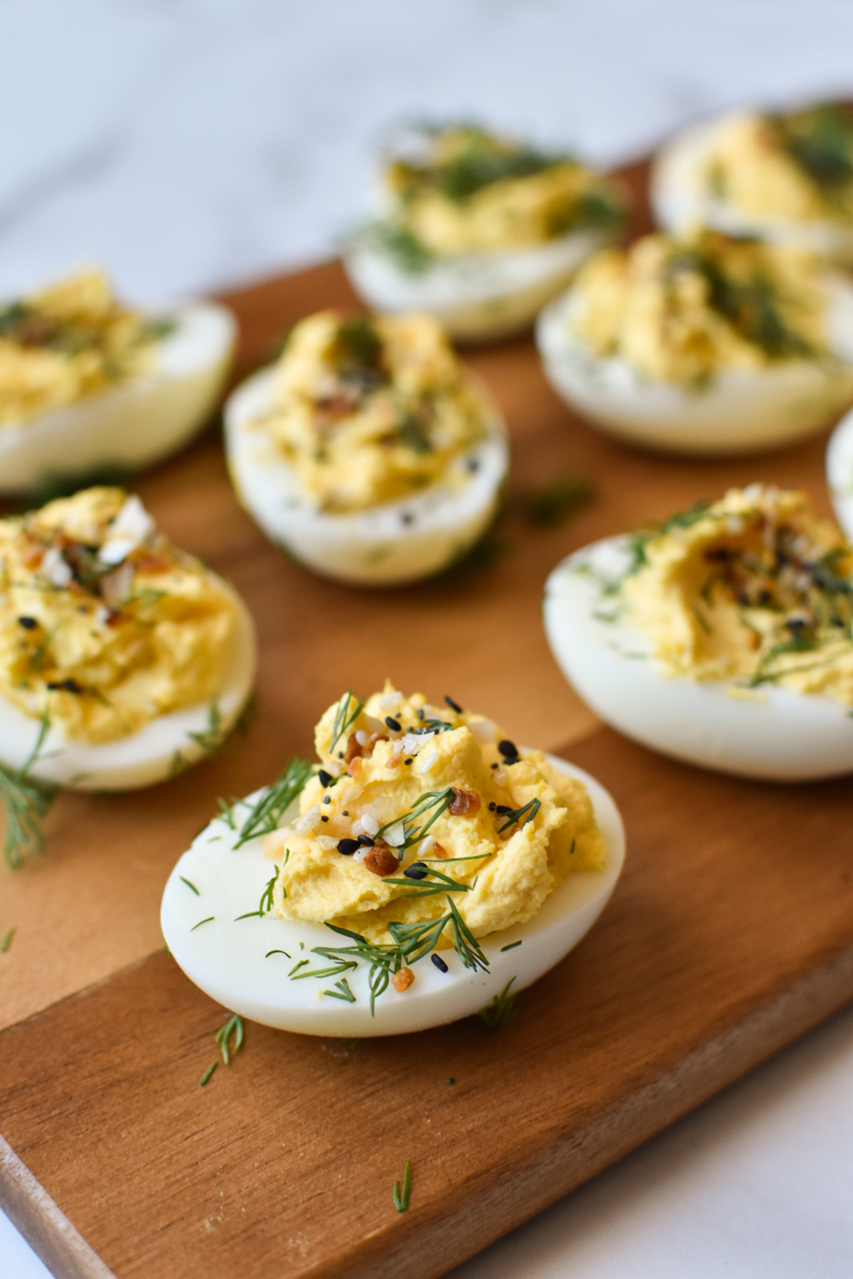 closeup of an everything bagel deviled egg