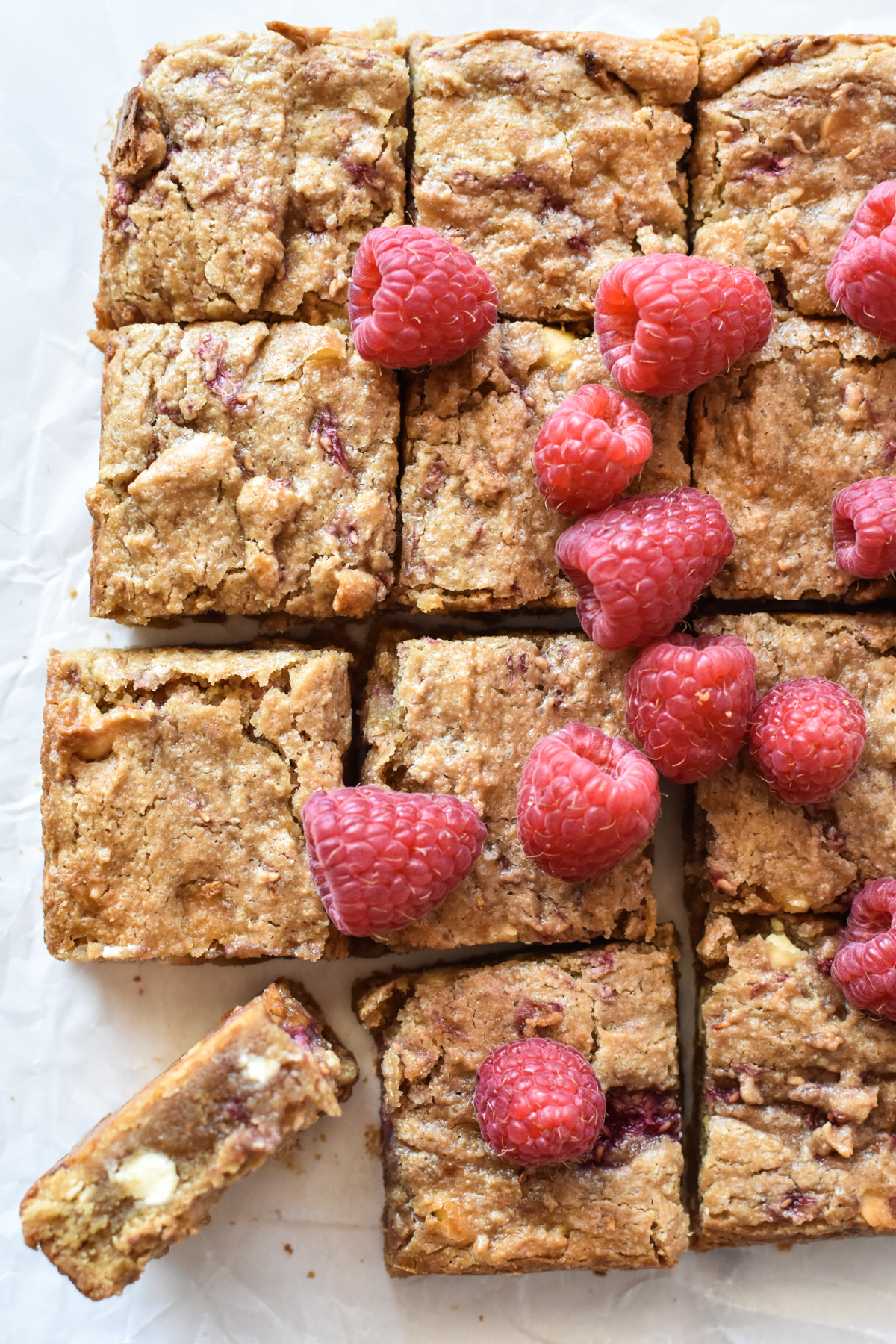 white chocolate and raspberry blondies