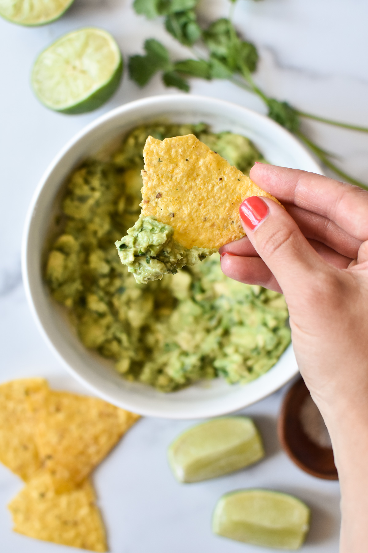 tortilla chip with guacamole