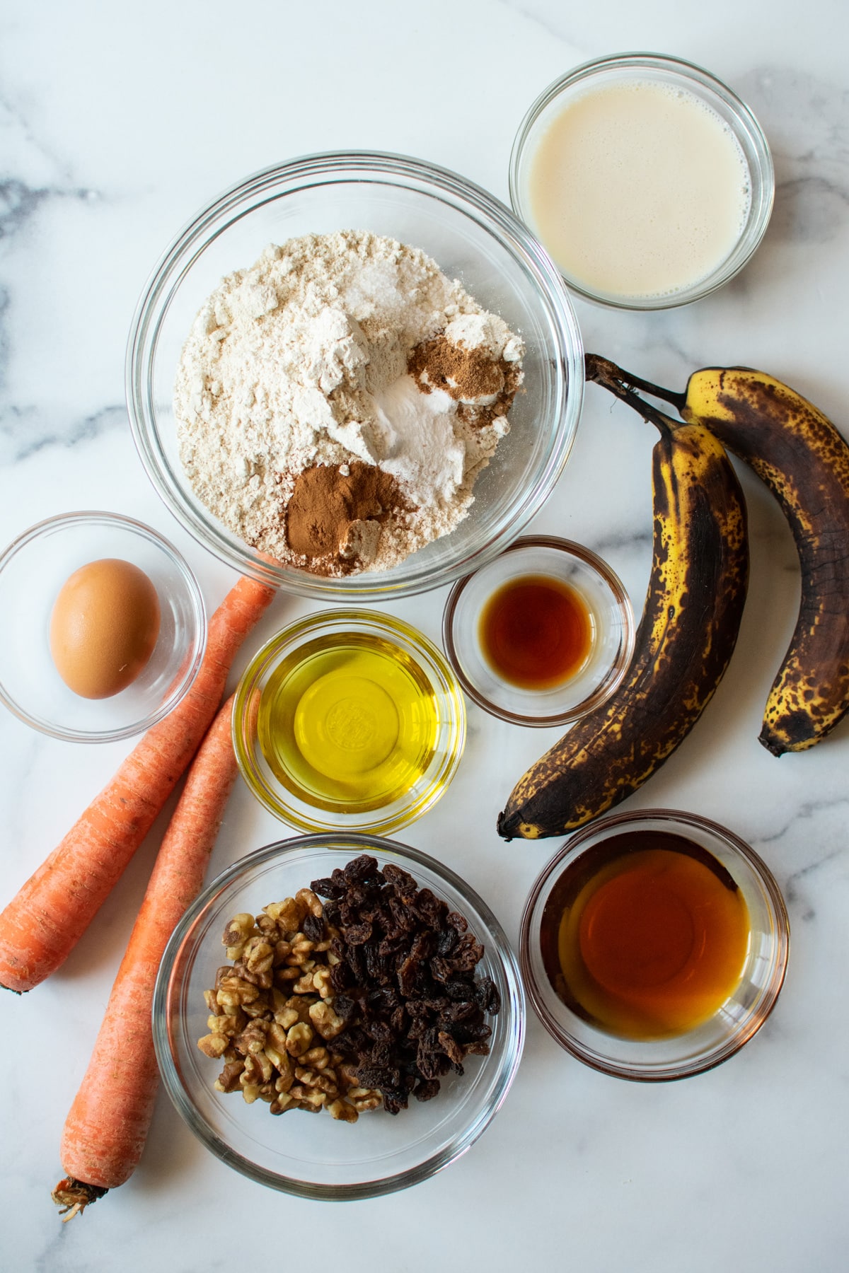 ingredients for banana carrot muffins 