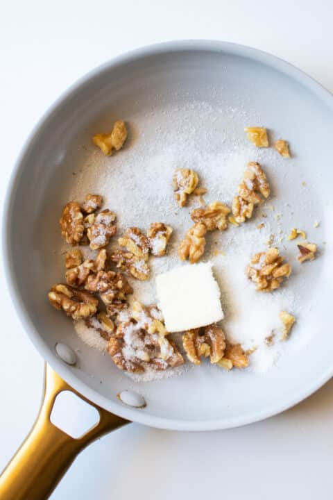 nonstick will with walnuts, sugar and butter