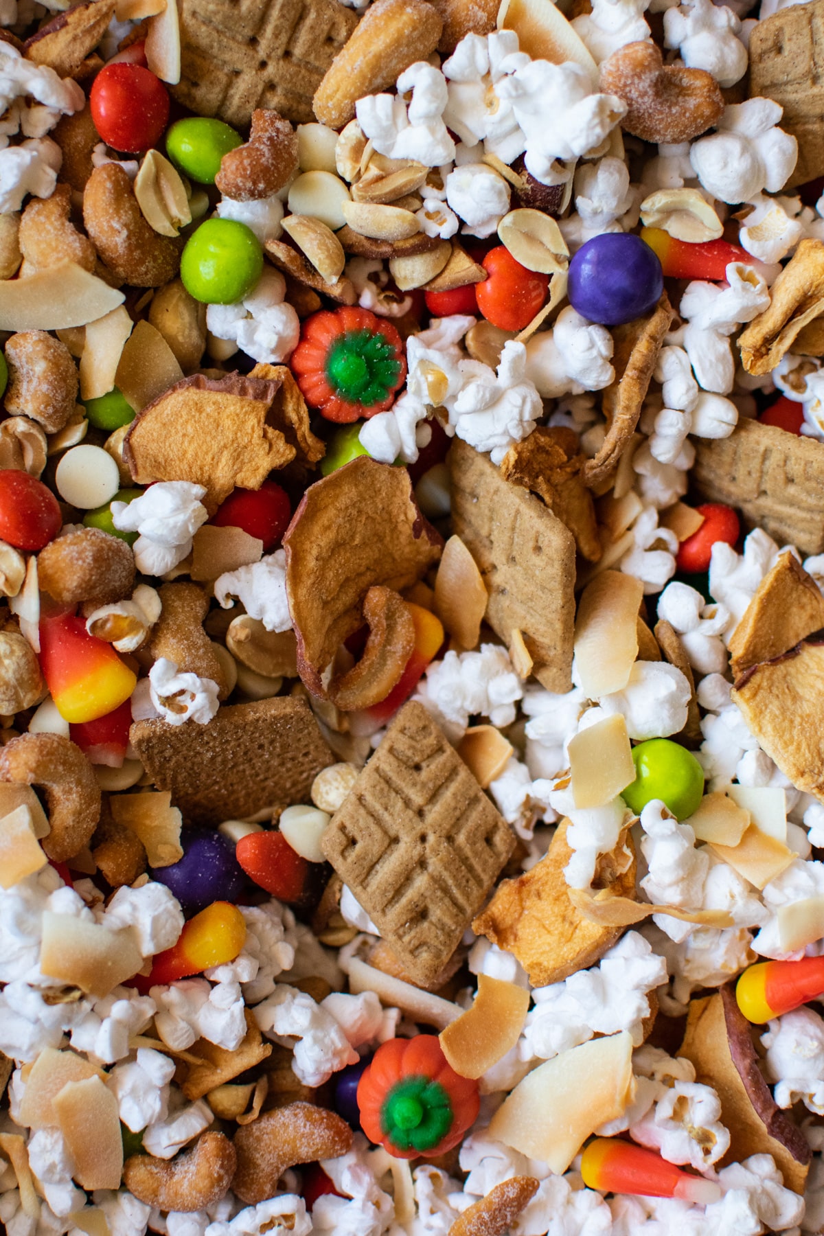 closeup of halloween snack mix