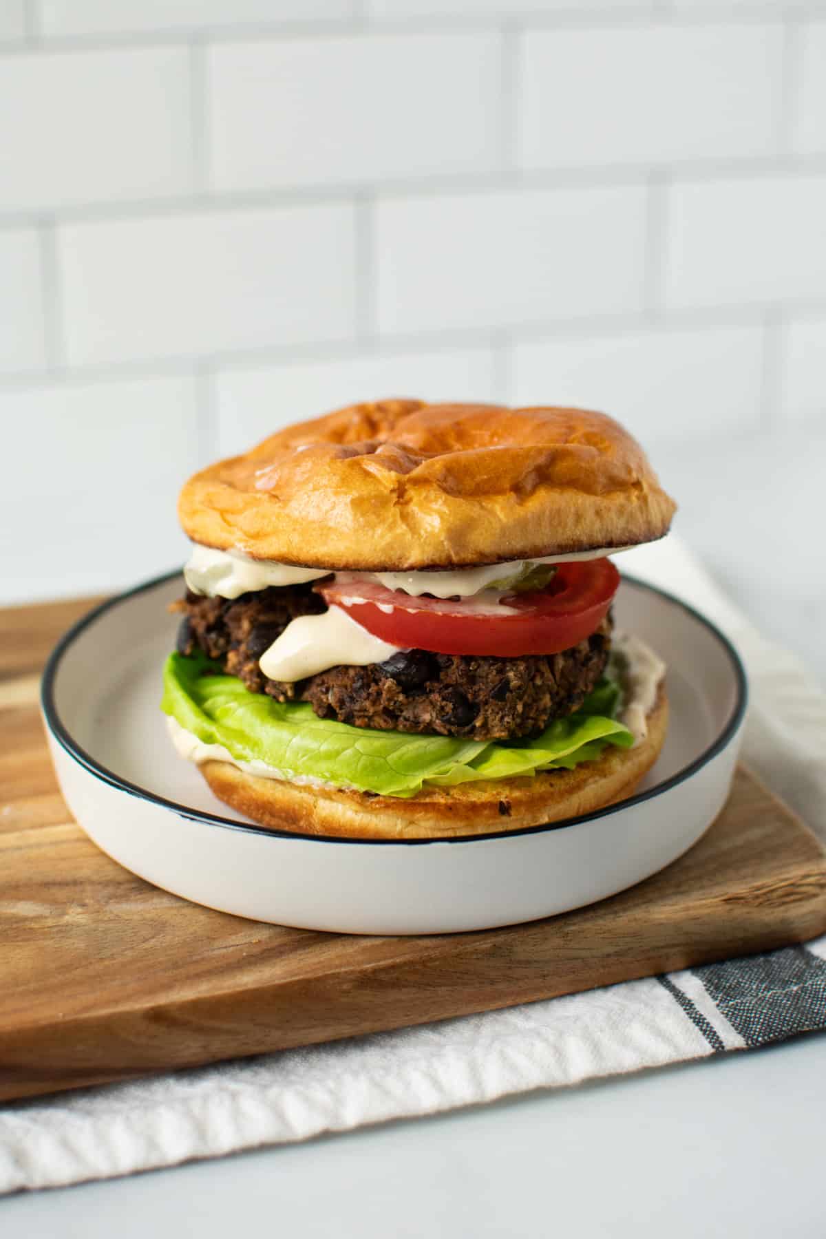 black bean burger on a cutting board