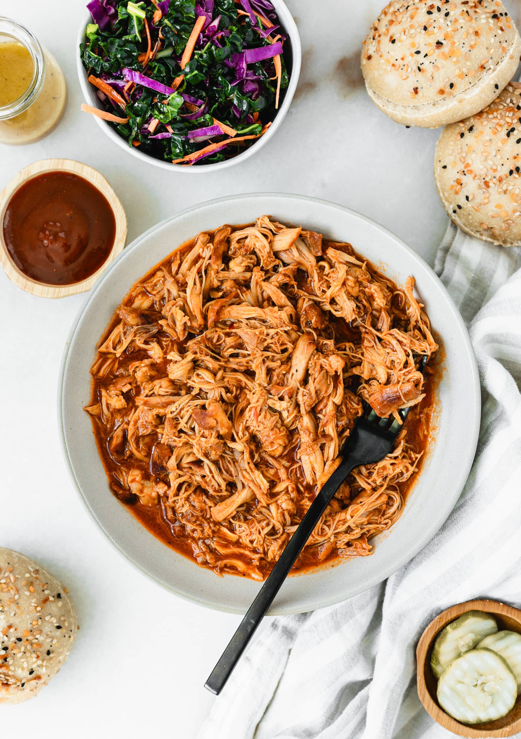 big platter of shredded chicken