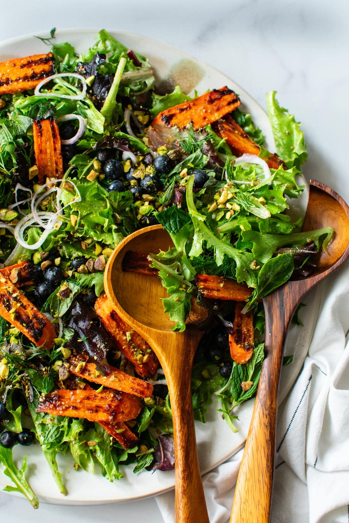 easter salad with roasted carrots and blueberries