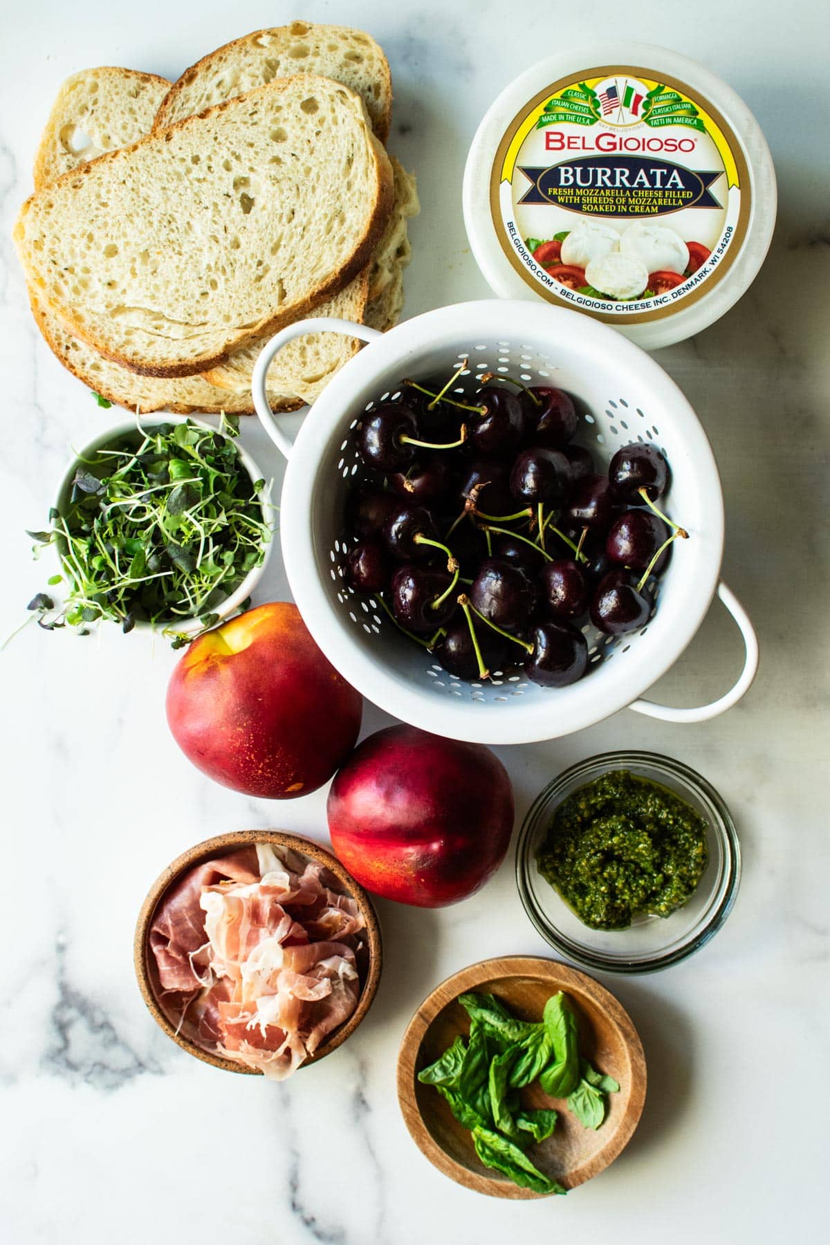 ingredients for stone fruit burrata caprese 