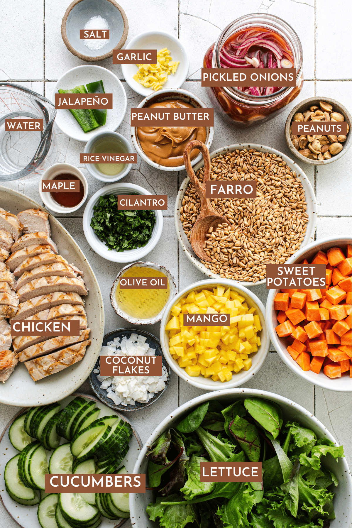 ingredients for chicken and sweet potato protein bowls