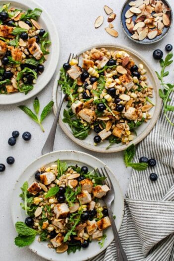 Blueberry Corn Farro with Grilled Chicken