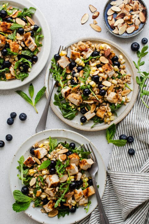 Blueberry Corn Farro with Grilled Chicken